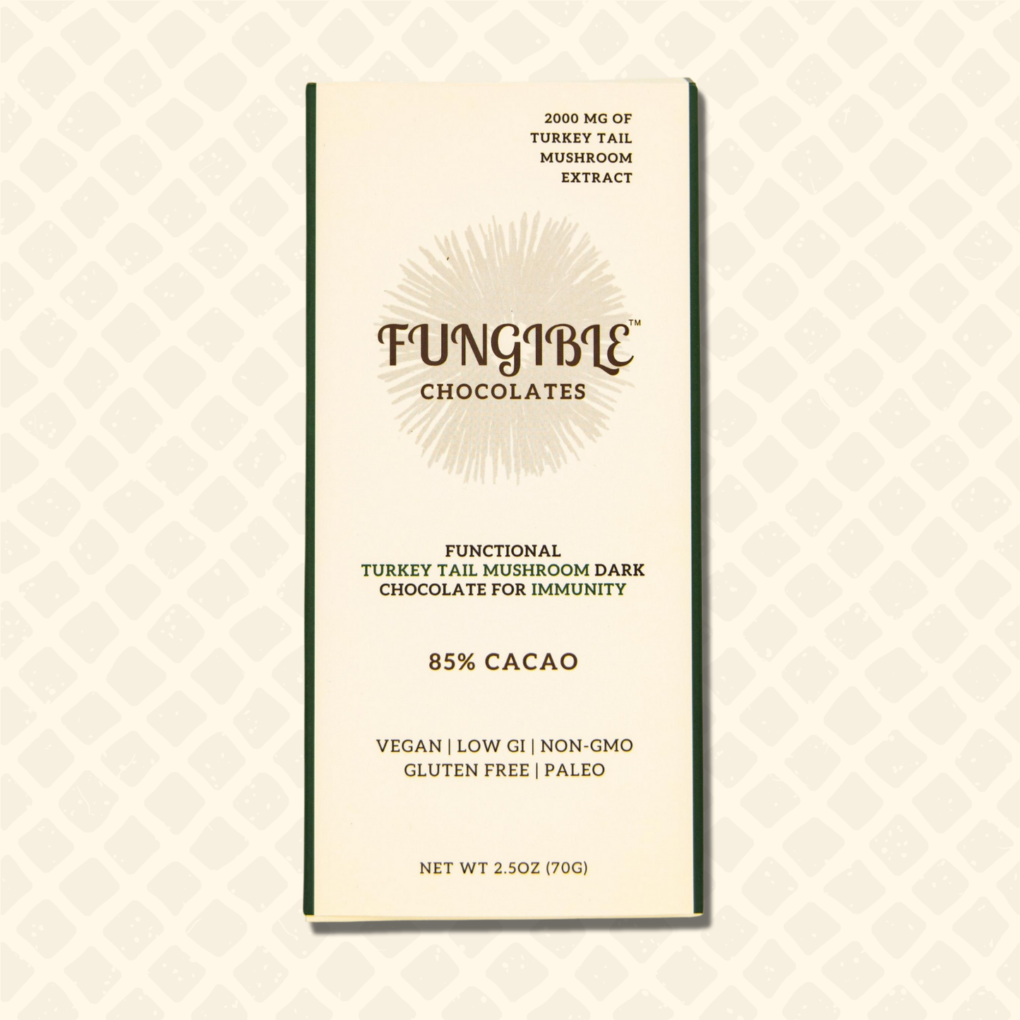 Functional Turkey Tail Mushroom Dark Chocolate Bar for Immunity (85% cacao)