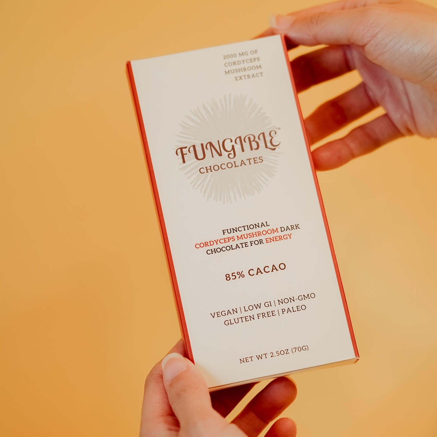 Functional Cordyceps Mushroom Dark Chocolate Bar for Energy (85% cacao)